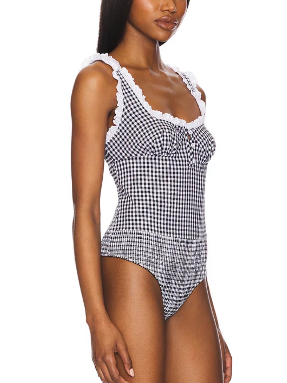 Free People Black & White Gingham Lace-Trim Bustier